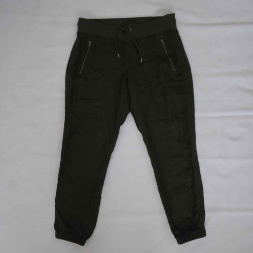 Athleta Dark Olive Green Drawstring Elastic Waist Linen Jogger Pants Size 8 - Picture 15 of 15